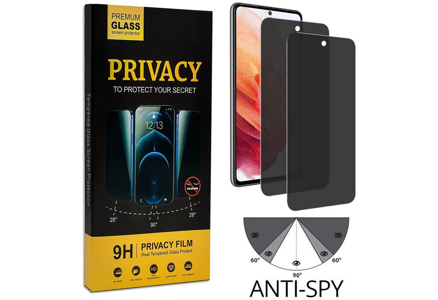 CoolGadget Schutzfolie Sichtschutz Panzerfolie für Samsung Galaxy A14 4G, (Spar-Set 2in1, Fullscreen), Privacy Glas 2x Anti-Spy Schutzfolie für Samsung Galaxy A14 4G Folie Bild 2