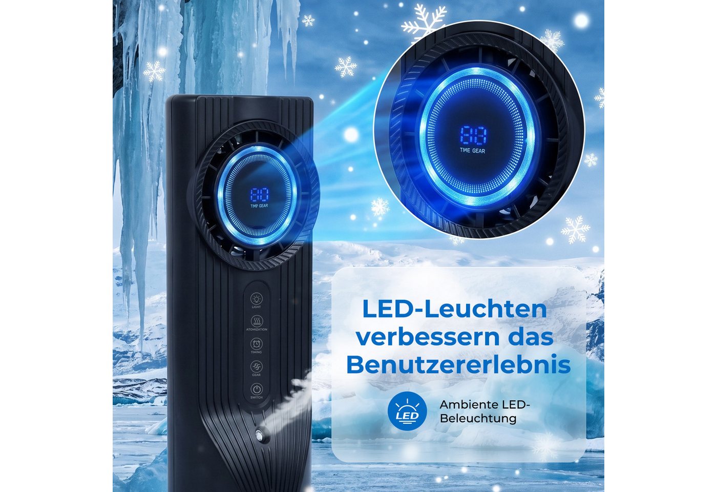 AKKEE Tischventilator mit Luftumwälzung Mini Klimaanlage Geräuscharmer Betrieb, 6 Geschwindigkeitsstufen Timer