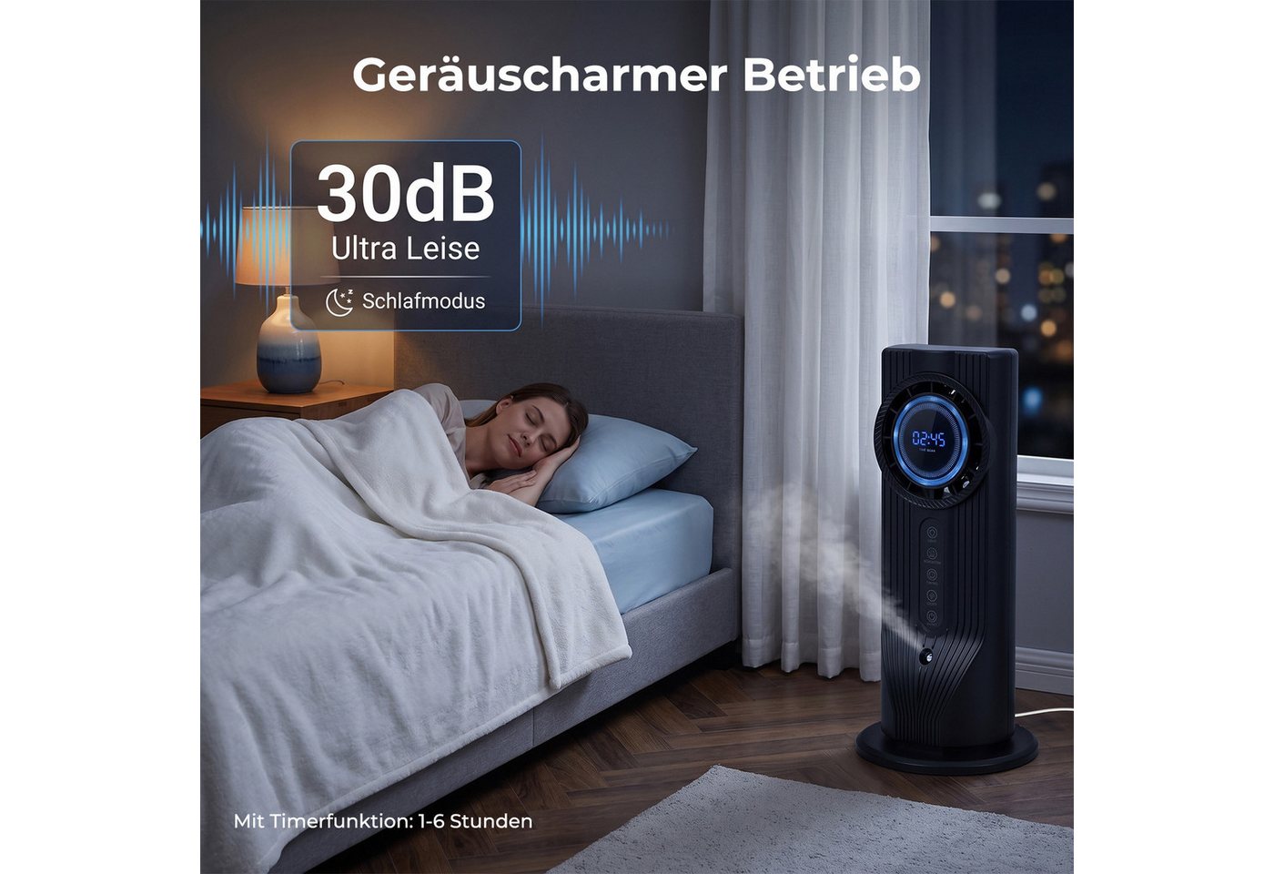 AKKEE Tischventilator mit Luftumwälzung Mini Klimaanlage Geräuscharmer Betrieb, 6 Geschwindigkeitsstufen Timer Bild 2