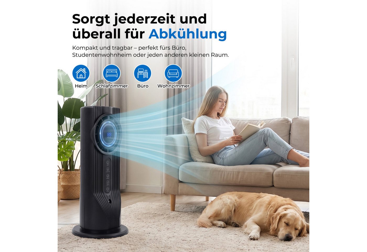 AKKEE Tischventilator mit Luftumwälzung Mini Klimaanlage Geräuscharmer Betrieb, 6 Geschwindigkeitsstufen Timer Bild 5