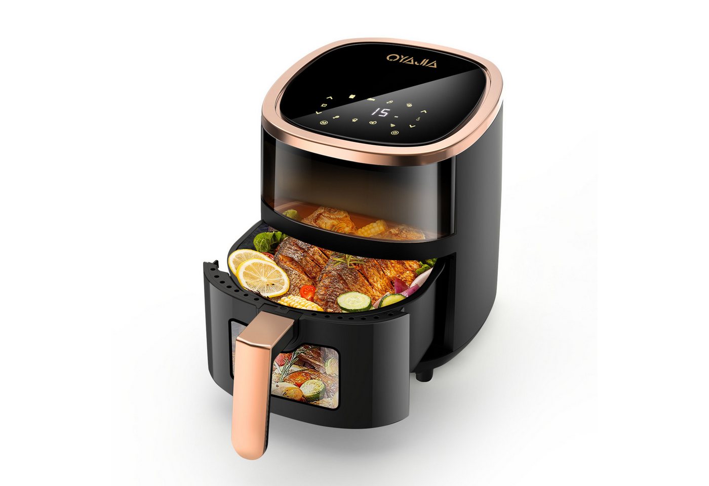oyajia Heißluftfritteuse Heißluftfritteuse 6L mit Sichtfenster Airfyer 1 kg Fassungsvermögen, 1800,00 W, bis 200°C, 8 Programme Heissluftfritteuse Easy Air Fryer Braten Rösten Bild 2