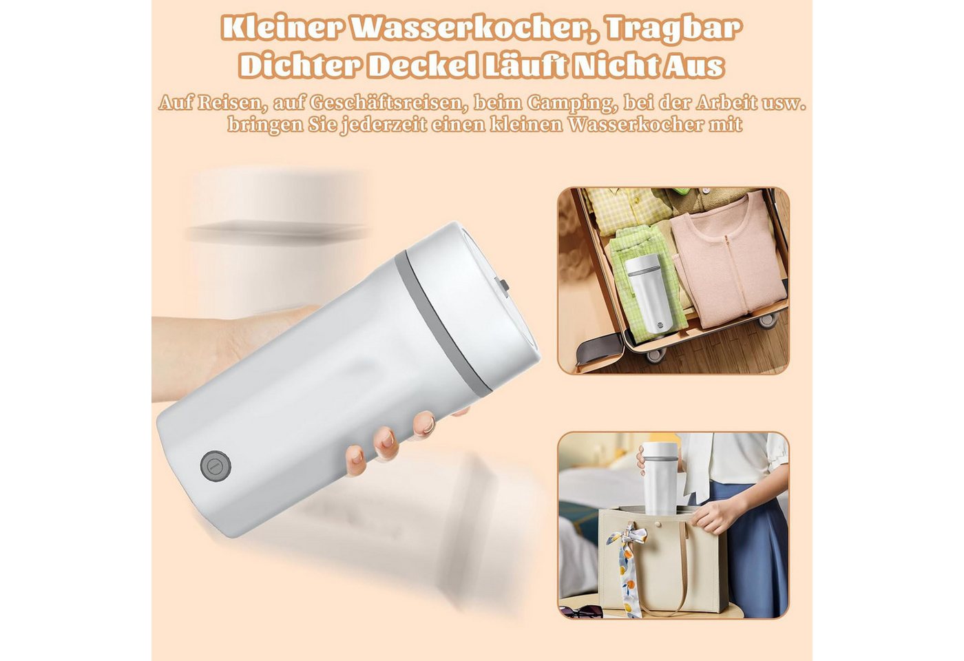 AIMAX Reise-Wasserkocher 500ML Tragbarer Wasserkocher Mini Wasserkocher Edelstahl, Schnell Wasser Kochen Kleiner Wasserkocher für Unterwegs Bild 3