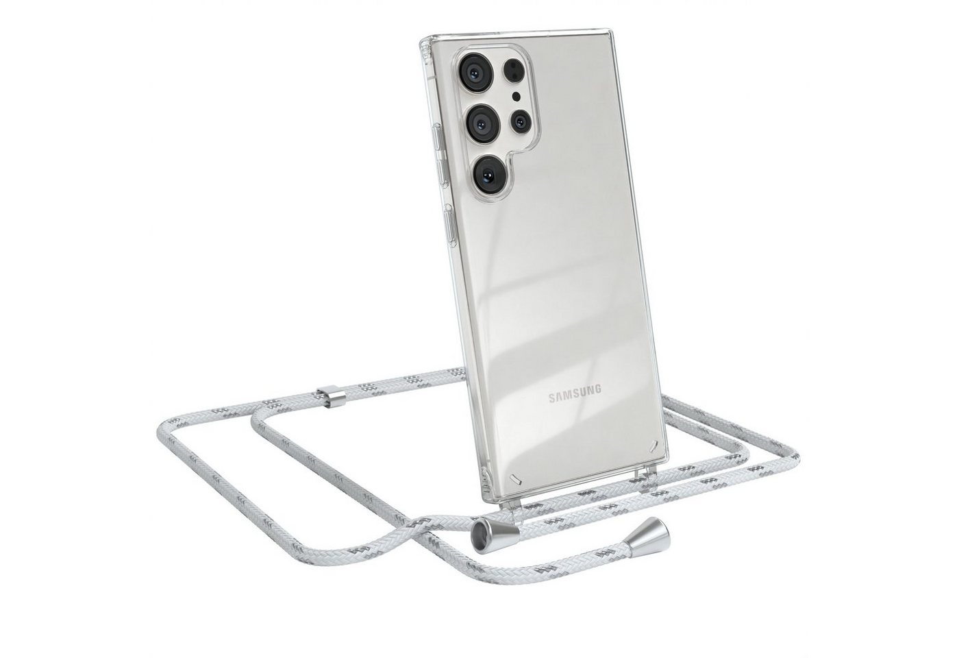 EAZY CASE Handykette Hülle mit Kette für Samsung Galaxy S23 Ultra 6,8 Zoll, Hülle Smartphonekette für Unterwegs Festivalhülle Transparent Weiß Bild 5