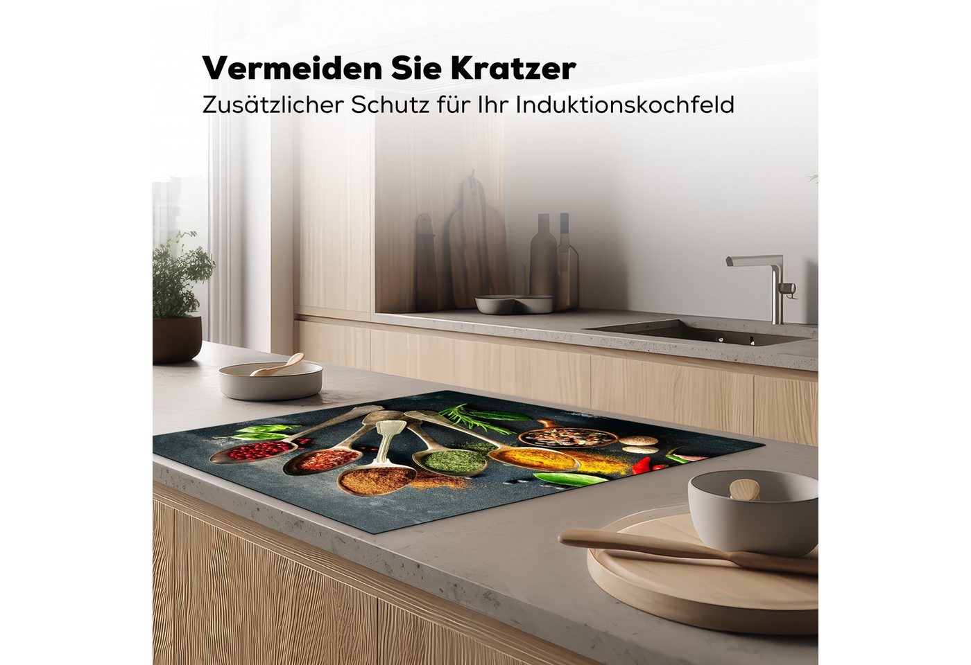 MuchoWow Herd-Abdeckplatte Löffel - Kräuter - Beton, Vinyl, (1 tlg), Cerankochfeld Abdeckung, Herd Abdeckplatten Vinyl, 58x59 cm Bild 3