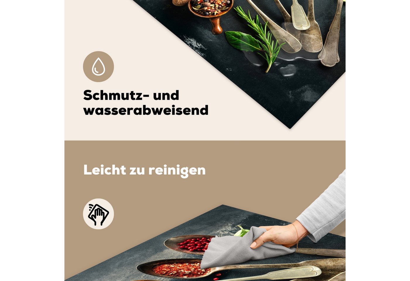 MuchoWow Herd-Abdeckplatte Löffel - Kräuter - Beton, Vinyl, (1 tlg), Cerankochfeld Abdeckung, Herd Abdeckplatten Vinyl, 58x59 cm Bild 5