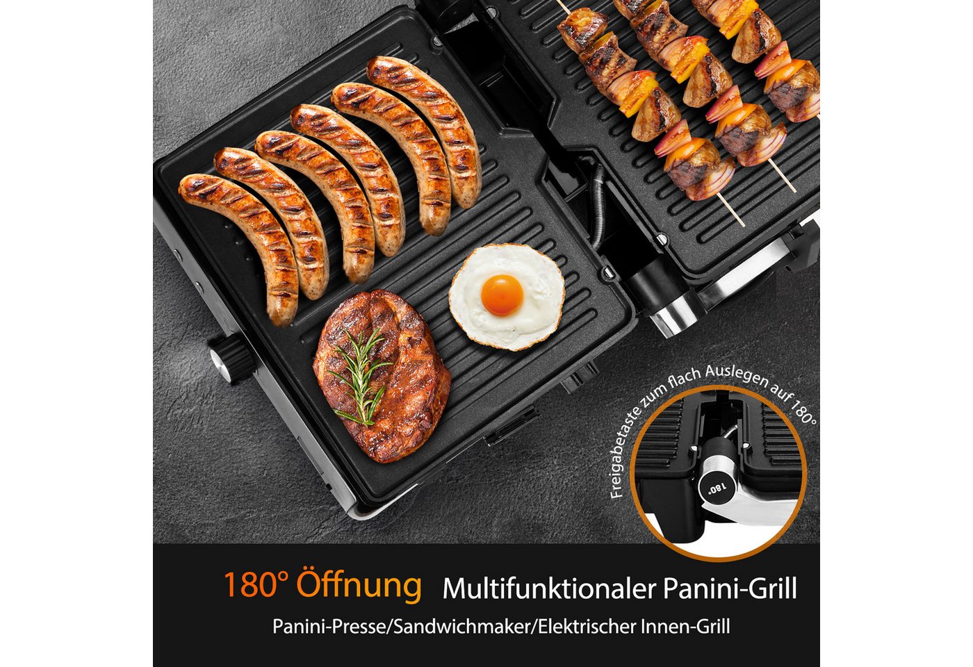 Aigostar Paninigrill Sandwichtoaster mit Lebensmittel-Sonde, Herausnehmbaren Platten, 2000 W, Automatischer Temperaturregelung, 180° Flach Aufklappbar Bild 3