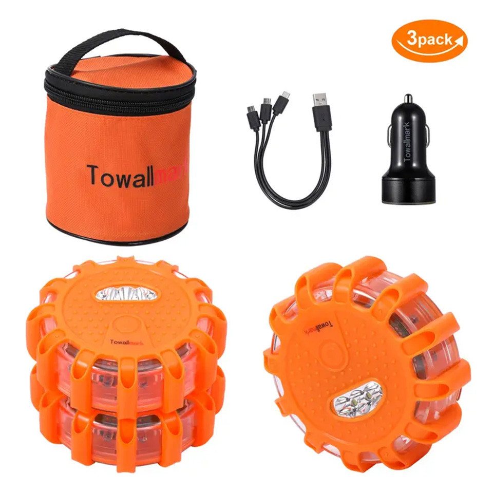 WOWDSGN LED-Warndreieck 3 Stück LED Warnleuchten mit Magnet, Haken & 9 Blinkmodi (3-St), IPX5, CE-geprüft, 100 Std. Akku, für Boote LKW Camping Wandern Bild 3