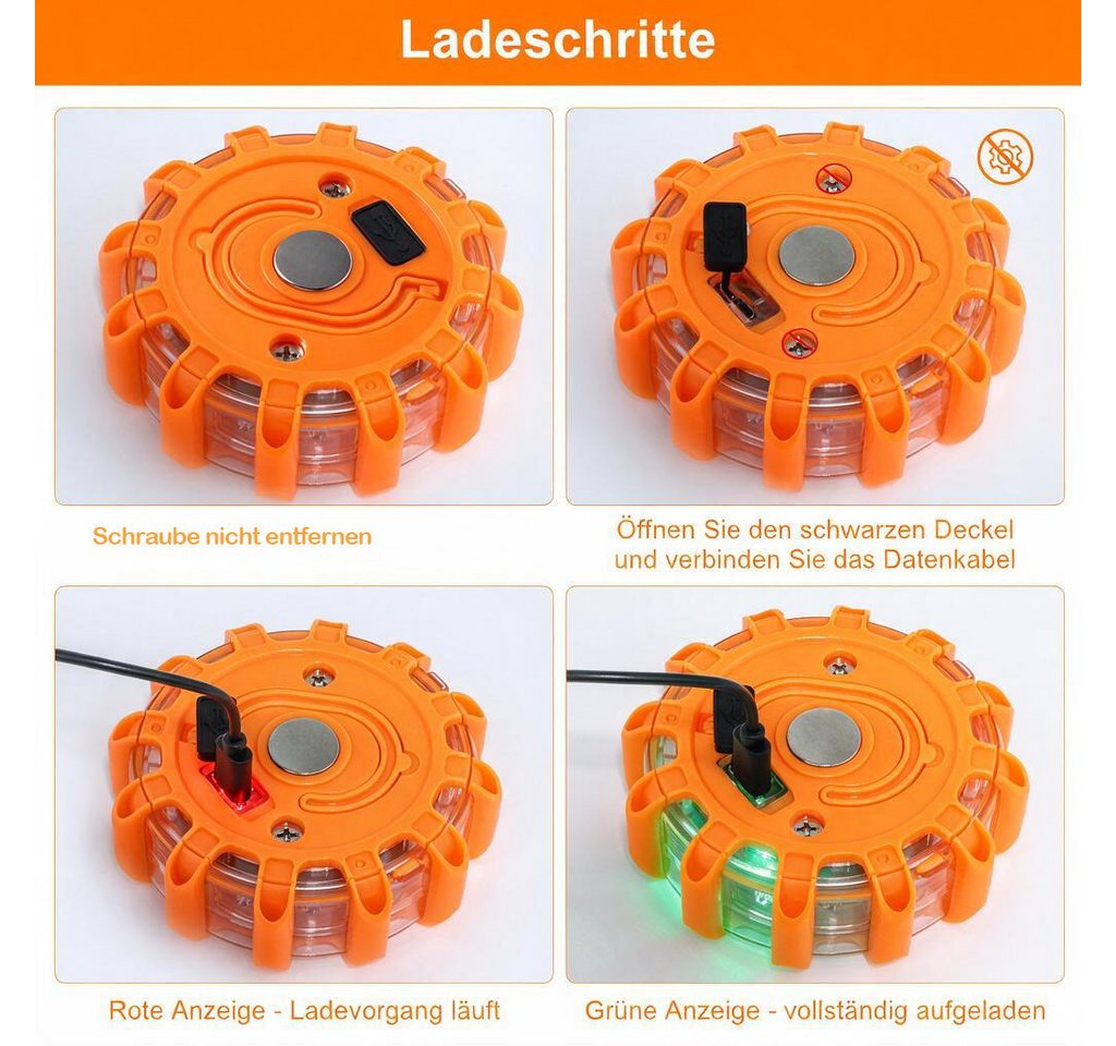 WOWDSGN LED-Warndreieck 3 Stück LED Warnleuchten mit Magnet, Haken & 9 Blinkmodi (3-St), IPX5, CE-geprüft, 100 Std. Akku, für Boote LKW Camping Wandern Bild 4