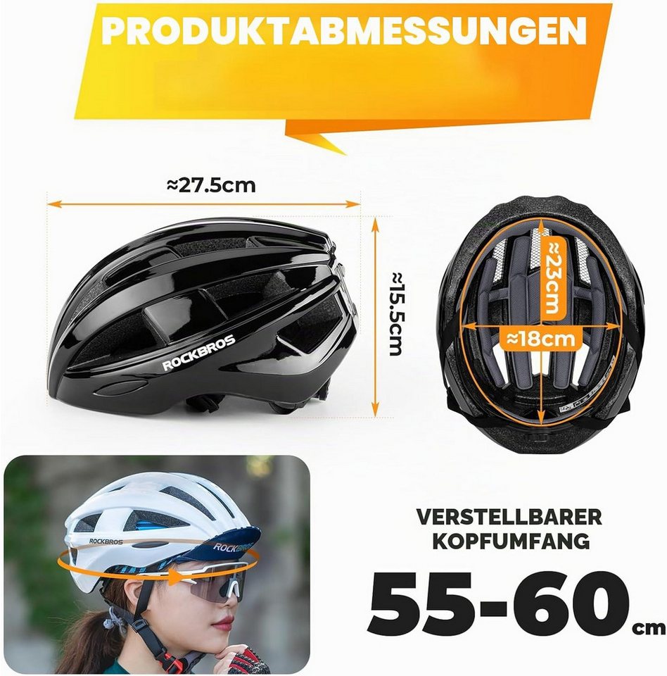 ROCKBROS Fahrradhelm Aufladbarer Fahrradhelm mit Heckleuchte Größe 58-60cm Bild 3