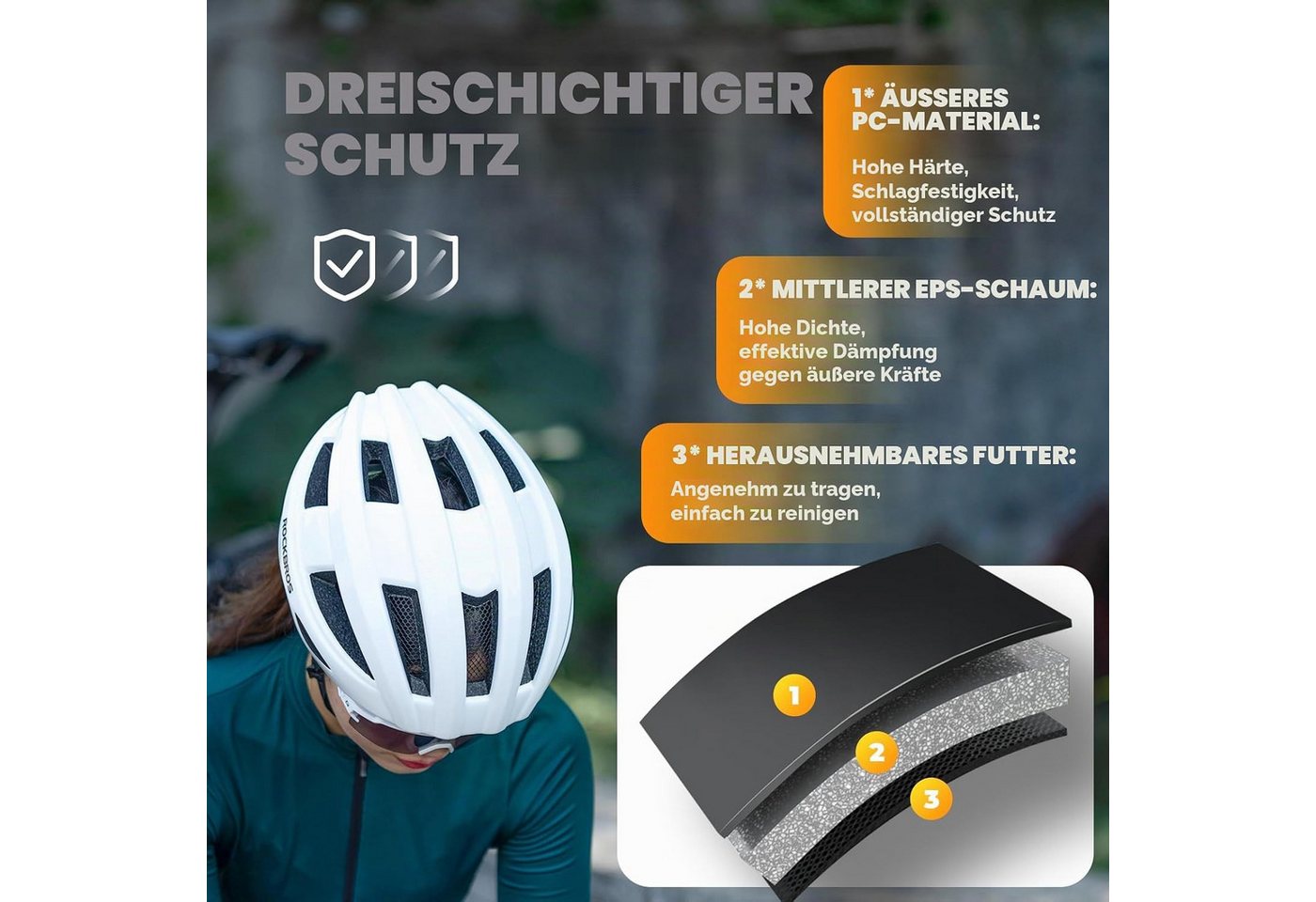 ROCKBROS Fahrradhelm Aufladbarer Fahrradhelm mit Heckleuchte Größe 58-60cm Bild 5