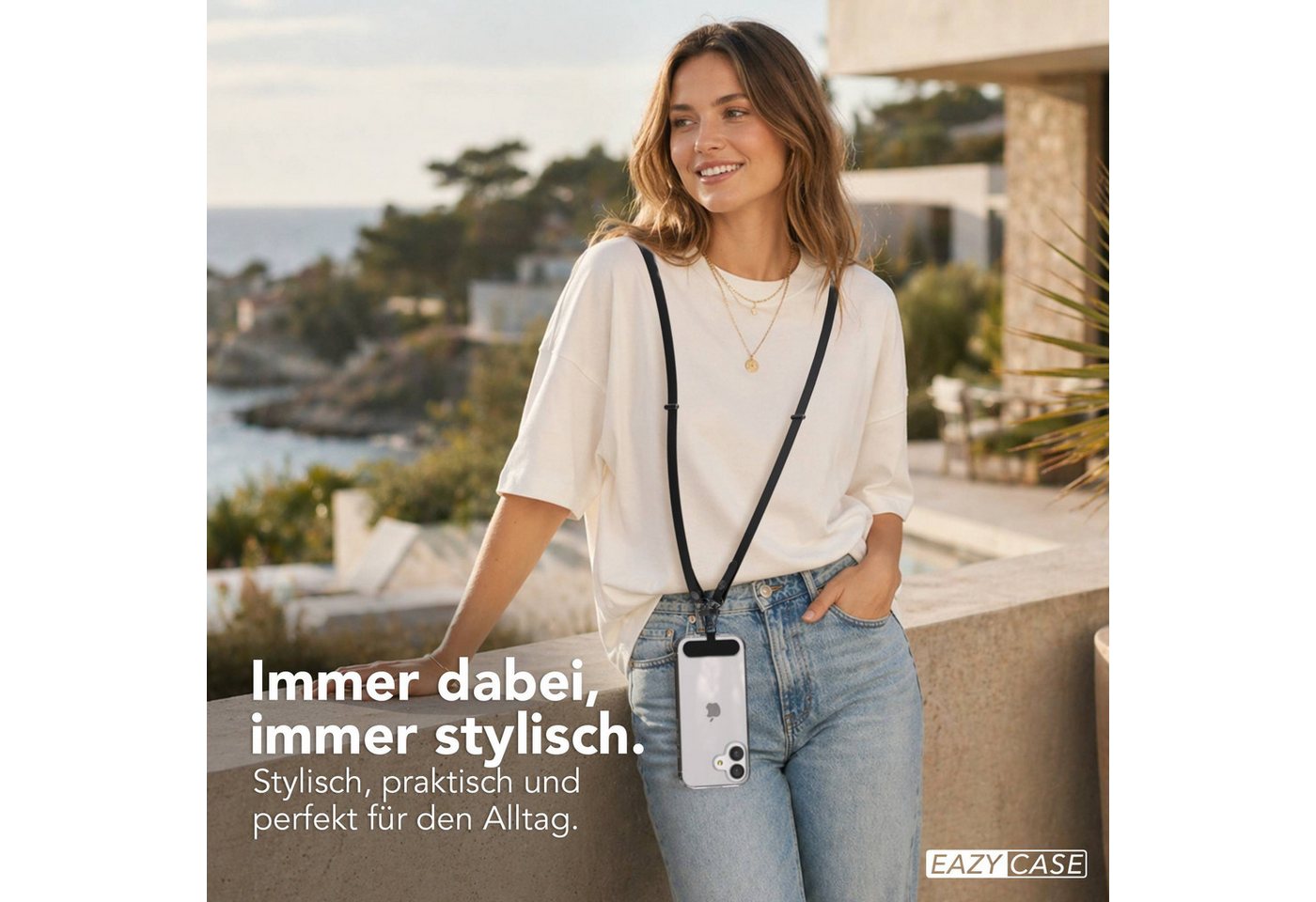 EAZY CASE Handykette Universal für alle Smartphones - modisch & funktional, Schwarze Handykette mit Magnetband und Einlegepad, 1–1,90 m Bild 5