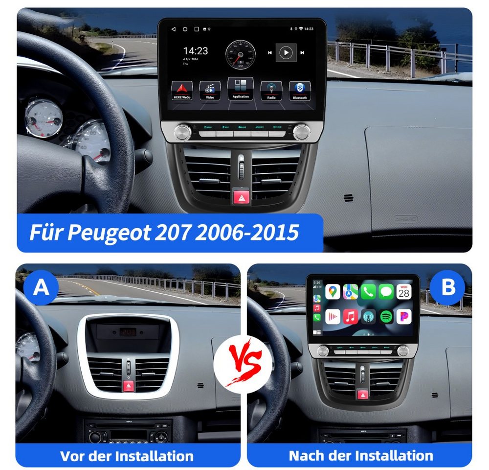 ESSGOO Für Peugeot 207 CC 2006-2015 Carplay GPS WIFI Autoradio (RDS, Digitalradio (DAB), FM, Carplay Android Auto Bluetooth FM AM RDS WIFI GPS Navigationsgerät) Bild 5