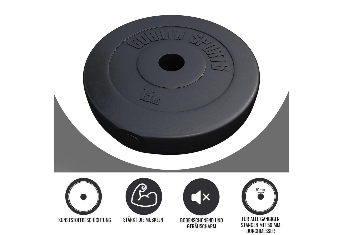 GORILLA SPORTS Hantelscheibe Hantelscheibe Olympia 50/51mm Kunststoff 1,25KG - 15KG, 30 kg Bild 2