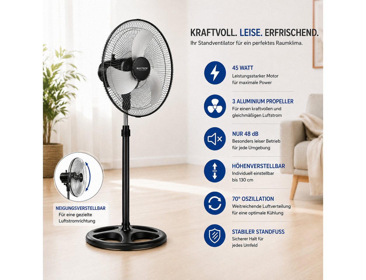 Ertex Standventilator Standventilator Ventilator Kühler Standventilator 130 cm STARK 45W Bild 3