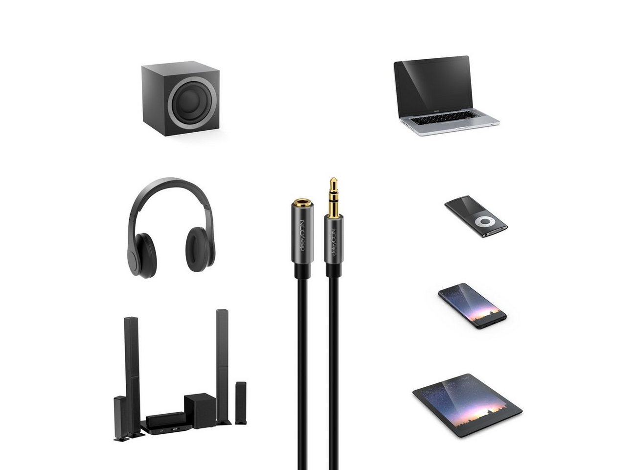 deleyCON deleyCON 3m Klinke Audio Stereo AUX Kabel Verlängerungskabel 3,5mm Audio-Kabel