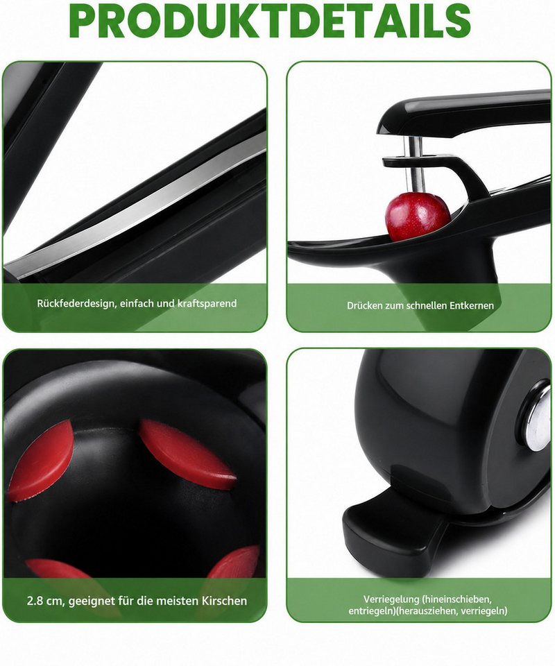 ibettertec Entkerner Kirschentkerner, Kirschkernentferner, Edelstahl Entkerner Kirschen, (Manueller Obstentkerner für Früchte, Tragbar Kirschentkernen Werkzeug), für Obst Pflaumen Oliven Cherries