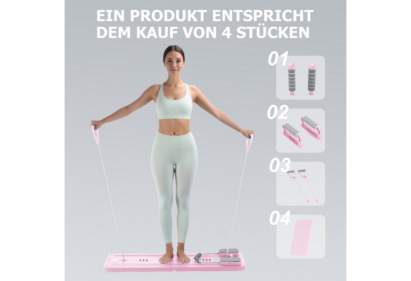 kehot Ganzkörpertrainer Faltbare Pilates-Fitnessboard, Multifunktionale Trainingsplattform, (Mit Widerstandsbändern, Griffen & Fußstützen für Vielseitige Übungen, 11-tlg., Inklusive Yoga-Pad & Timer – ideal für Home-Workout & Core-Training), Rutschfestes Material, Kompakt Verstaubar & Komfortables Handling Bild 2