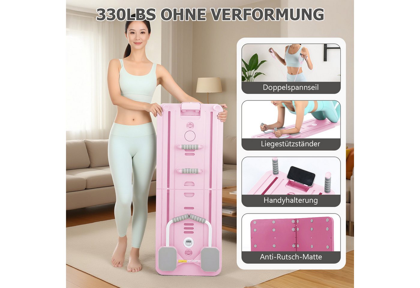 kehot Ganzkörpertrainer Faltbare Pilates-Fitnessboard, Multifunktionale Trainingsplattform, (Mit Widerstandsbändern, Griffen & Fußstützen für Vielseitige Übungen, 11-tlg., Inklusive Yoga-Pad & Timer – ideal für Home-Workout & Core-Training), Rutschfestes Material, Kompakt Verstaubar & Komfortables Handling Bild 3