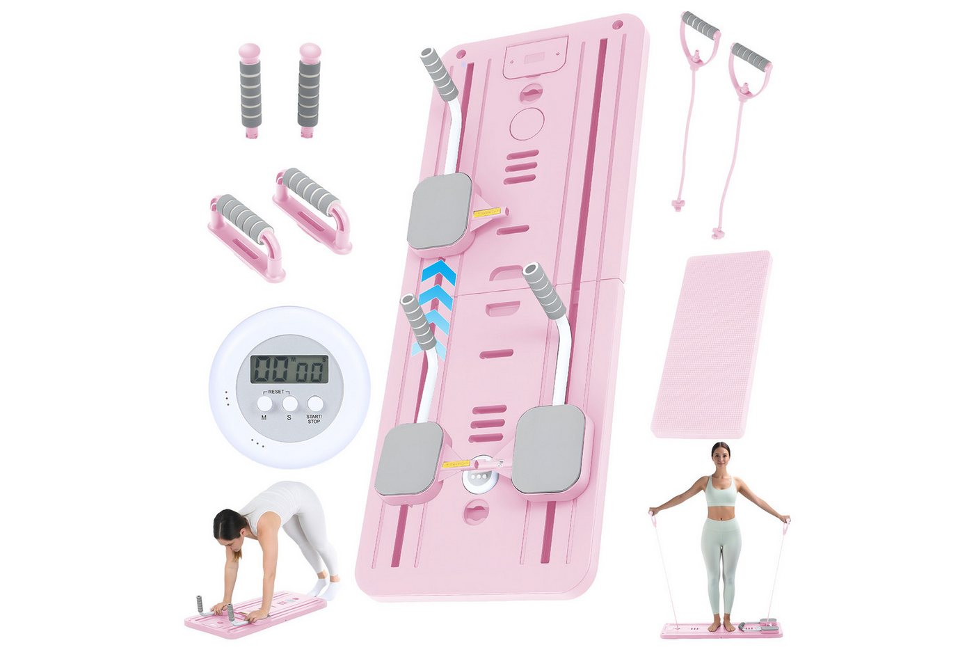 kehot Ganzkörpertrainer Faltbare Pilates-Fitnessboard, Multifunktionale Trainingsplattform, (Mit Widerstandsbändern, Griffen & Fußstützen für Vielseitige Übungen, 11-tlg., Inklusive Yoga-Pad & Timer – ideal für Home-Workout & Core-Training), Rutschfestes Material, Kompakt Verstaubar & Komfortables Handling Bild 4
