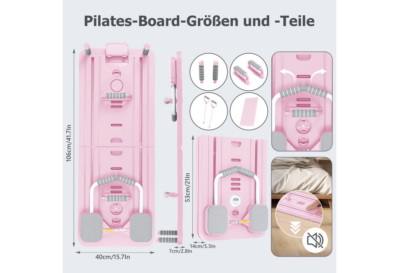 kehot Ganzkörpertrainer Faltbare Pilates-Fitnessboard, Multifunktionale Trainingsplattform, (Mit Widerstandsbändern, Griffen & Fußstützen für Vielseitige Übungen, 11-tlg., Inklusive Yoga-Pad & Timer – ideal für Home-Workout & Core-Training), Rutschfestes Material, Kompakt Verstaubar & Komfortables Handling Bild 5