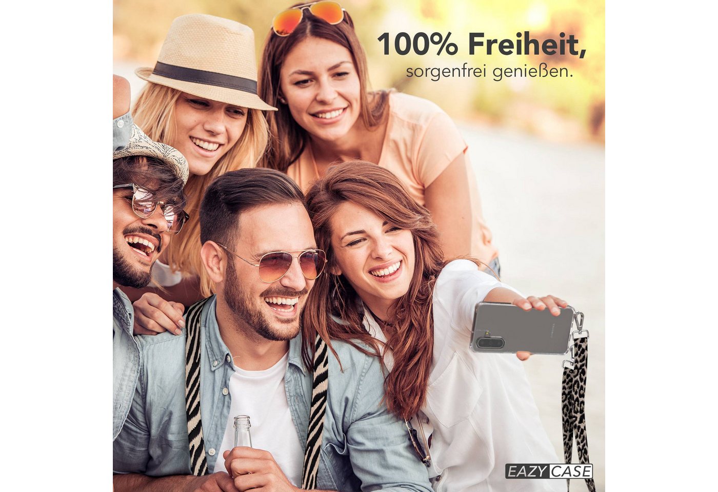 EAZY CASE Handykette Umhängeband für Samsung Galaxy A17 6,7 Zoll, Kettenhülle abnehmbare Kordel Slim Clear-Cover Leo-Style Schwarz Beige Bild 3