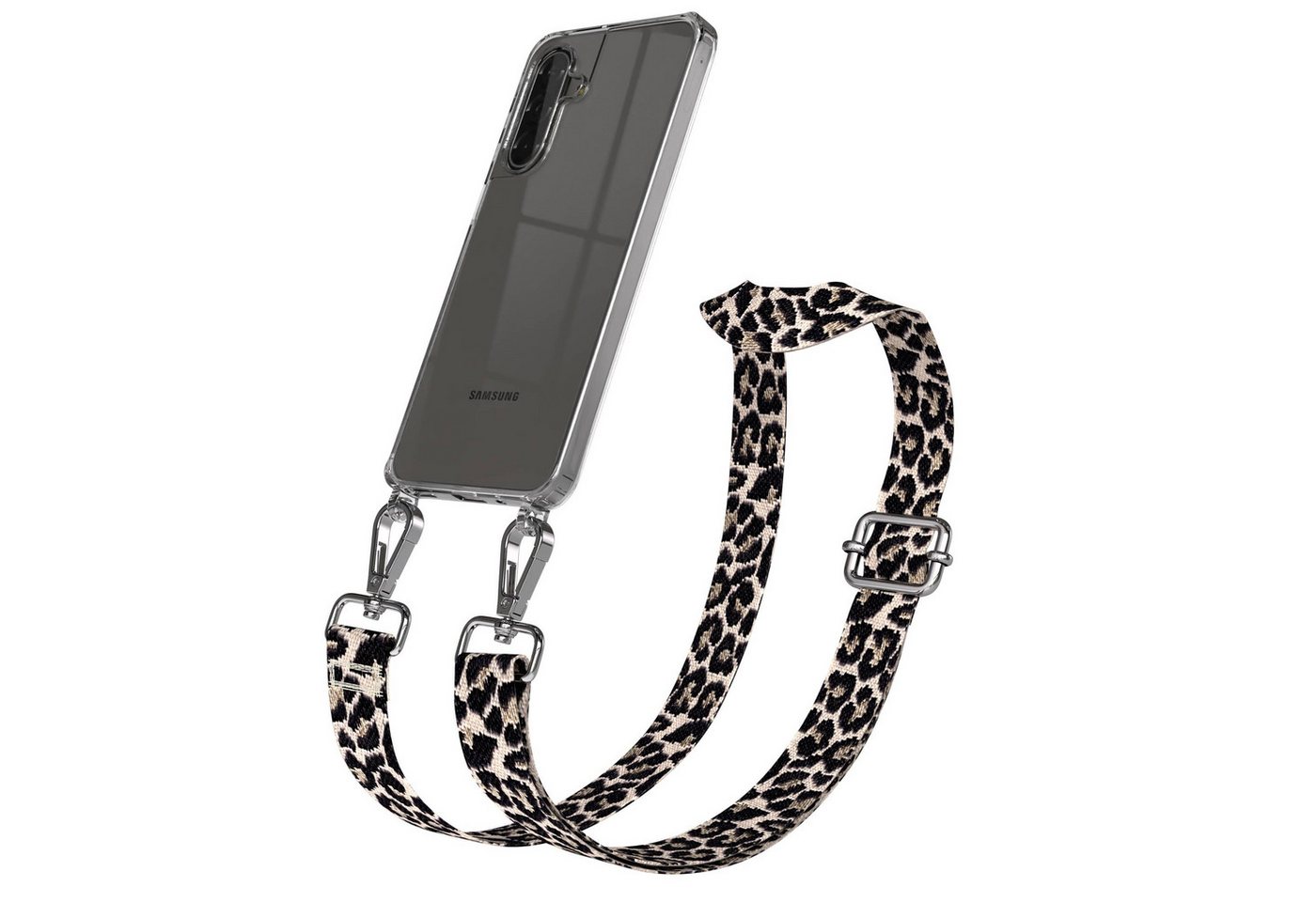 EAZY CASE Handykette Umhängeband für Samsung Galaxy A17 6,7 Zoll, Kettenhülle abnehmbare Kordel Slim Clear-Cover Leo-Style Schwarz Beige Bild 5