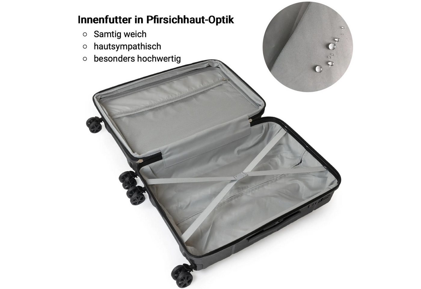 NEWCOM Hartschalen-Trolley Reisekoffer Erweiterbar, Hartschale Koffer mit TSA-Schloss, PP, 4 Rollen, 3-tlg. Koffer Set, Schwarz, ultraleicht & robust für den Urlaub Bild 2