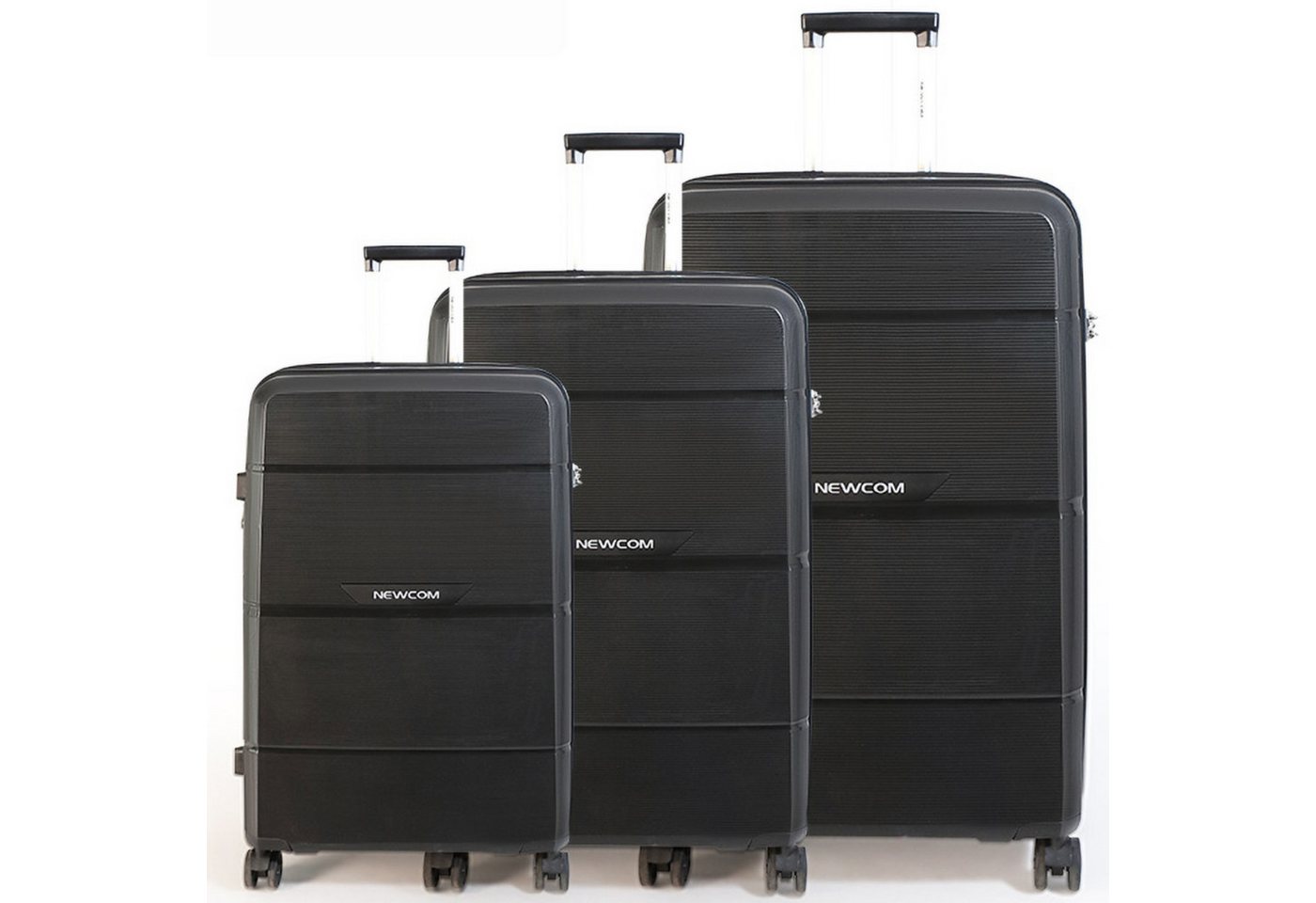 NEWCOM Hartschalen-Trolley Reisekoffer Erweiterbar, Hartschale Koffer mit TSA-Schloss, PP, 4 Rollen, 3-tlg. Koffer Set, Schwarz, ultraleicht & robust für den Urlaub Bild 3