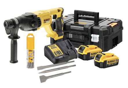 DEWALT Akku-Bohrhammer - SDS-PPLUS 2 Batterie 4.0Ah, Ladegerät, Koffer + 6 Bohrer und 3 Meißel - DCH133M2K