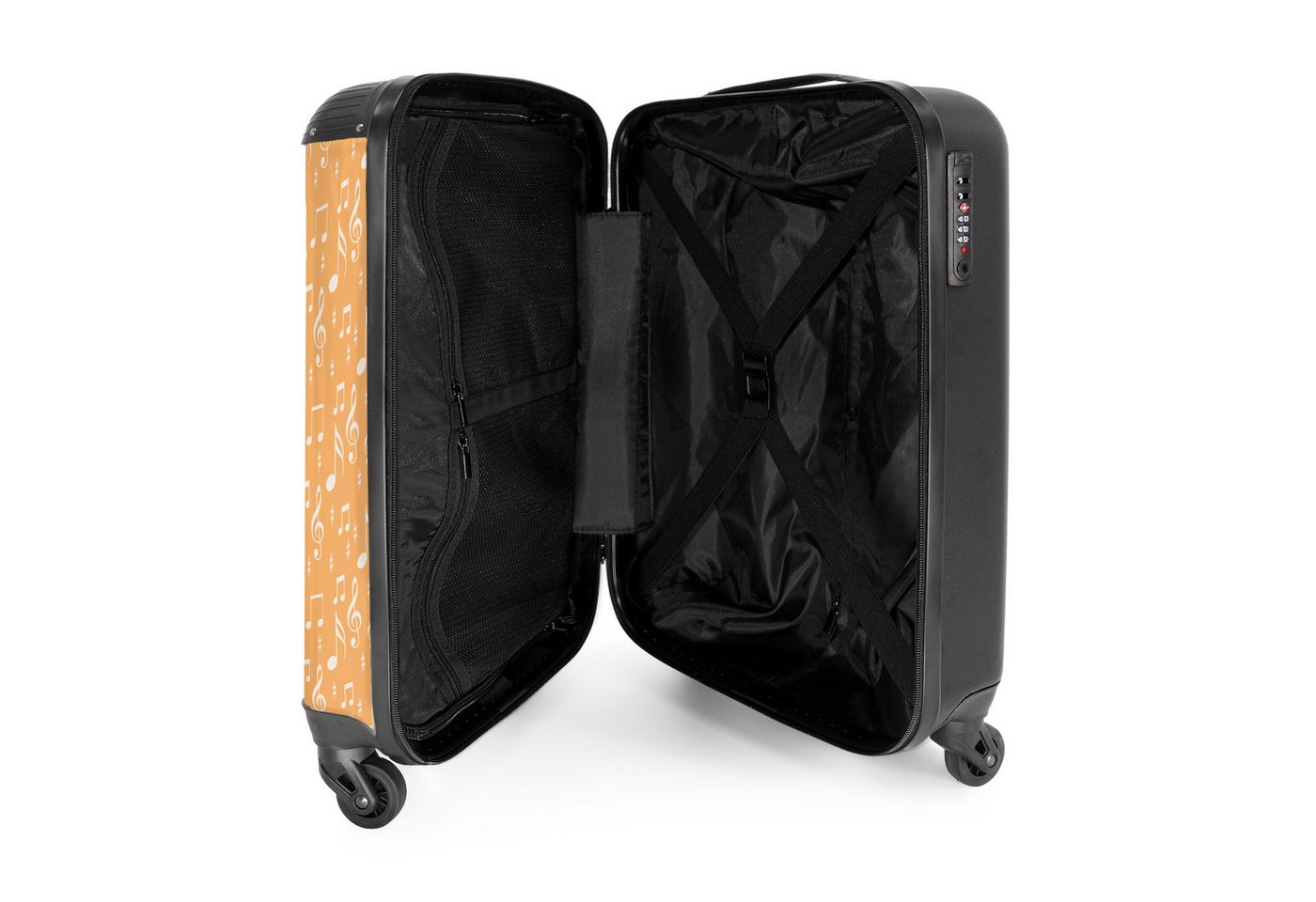 NoBoringSuitcases.com© Hartschalen-Trolley Musiksymbole als Muster auf orangem Hintergrund 55x35x20cm, Reisetasche mit Rollen, Koffer Handgepäck Flugzeug Bild 3
