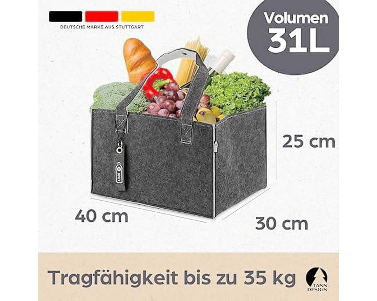 Tanndesign Einkaufskorb Einkaufs- & Kaminholzkorb Filz 31L, aus recycelten PET, Hell-Grau, 31 l, Filz-Tragetasche aus recycelten PET-Flaschen