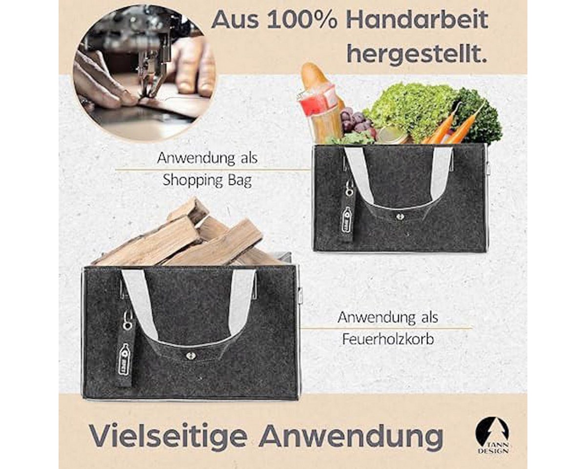 Tanndesign Einkaufskorb Einkaufs- & Kaminholzkorb Filz 31L, aus recycelten PET, Hell-Grau, 31 l, Filz-Tragetasche aus recycelten PET-Flaschen Bild 2
