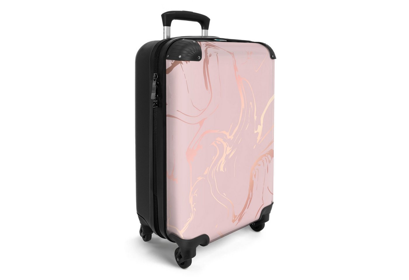 NoBoringSuitcases.com© Hartschalen-Trolley Marmor - Roségold - Linie - Mädchen 55x35x20cm, Handgepäck-Koffer, Kinderkoffer, Reisekoffer Mädchen