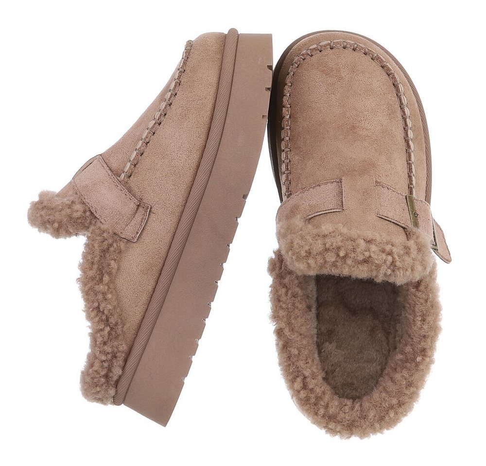 Ital-Design Damen Clog mit Plateausohle und Futter Snowboots (92125515) Flach Hausschuhe in Hellbraun Bild 2