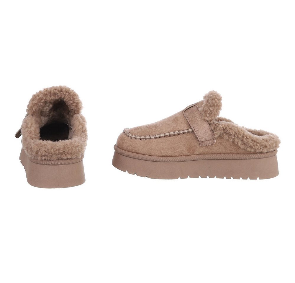 Ital-Design Damen Clog mit Plateausohle und Futter Snowboots (92125515) Flach Hausschuhe in Hellbraun Bild 3