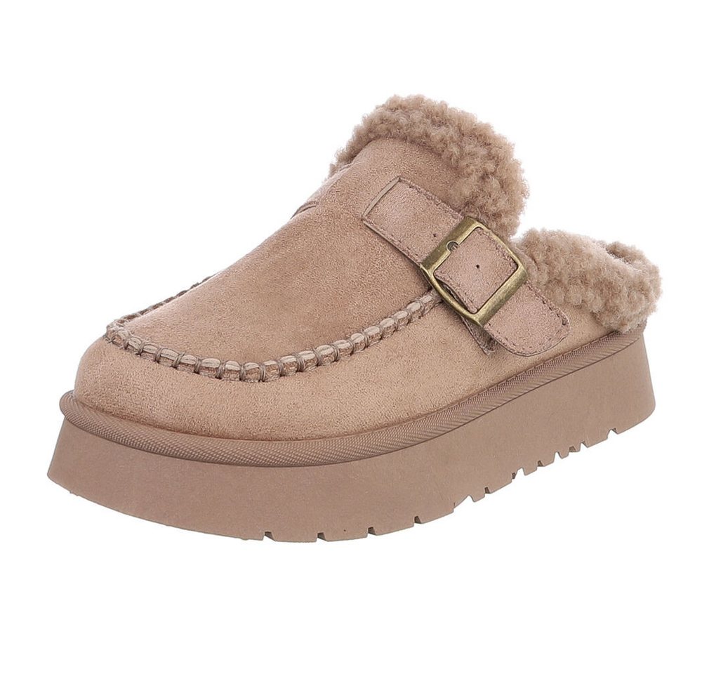 Ital-Design Damen Clog mit Plateausohle und Futter Snowboots (92125515) Flach Hausschuhe in Hellbraun Bild 4