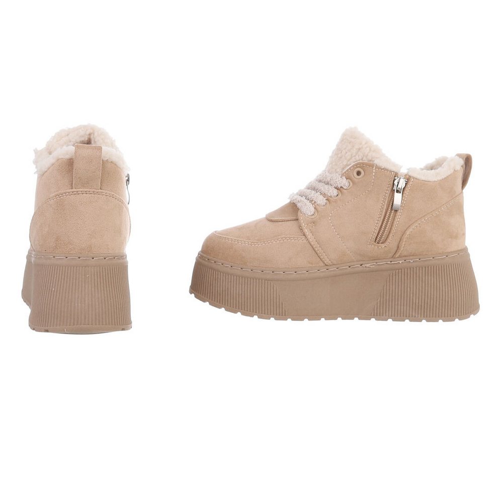 Ital-Design Modische Sneaker mit kuscheliger Fütterung für Damen Snowboots (90458026) Keilabsatz/Wedge Stiefeletten in Hellbraun Bild 2