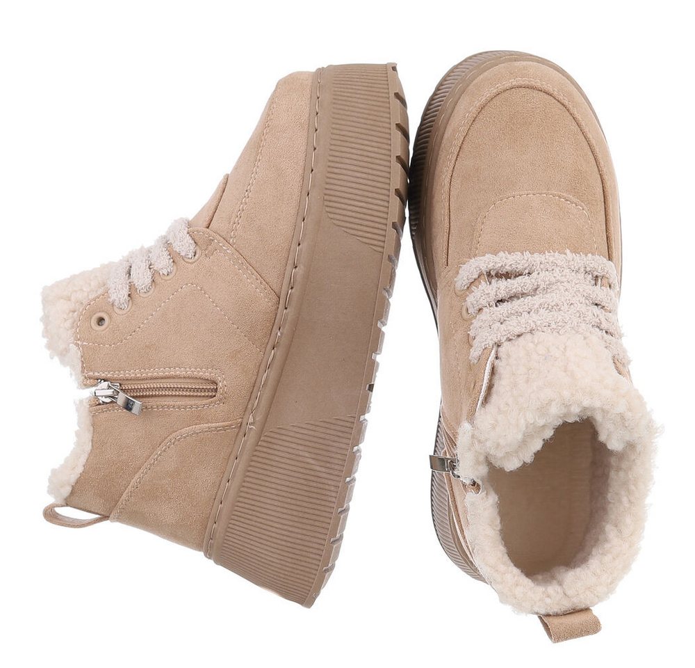 Ital-Design Modische Sneaker mit kuscheliger Fütterung für Damen Snowboots (90458026) Keilabsatz/Wedge Stiefeletten in Hellbraun Bild 3
