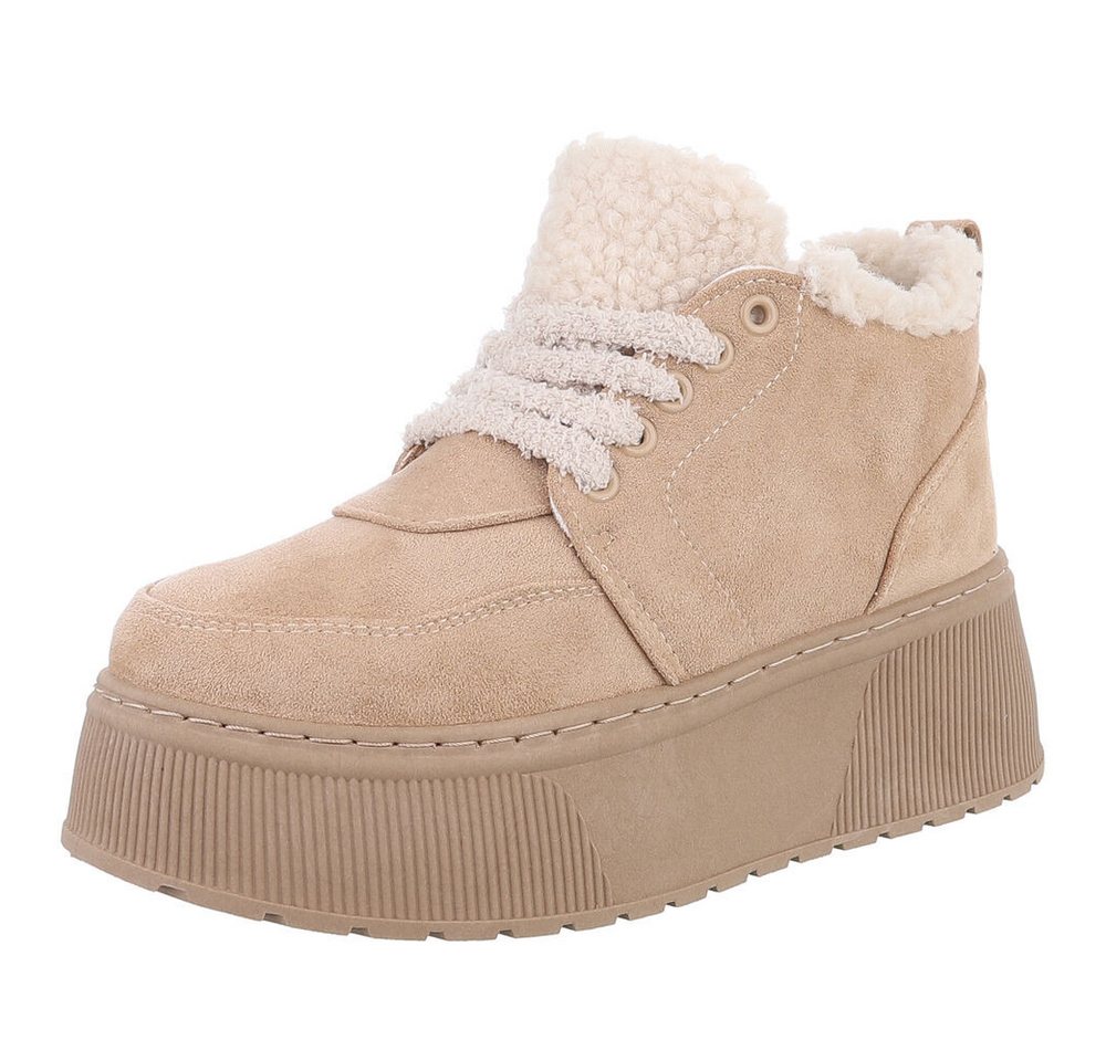 Ital-Design Modische Sneaker mit kuscheliger Fütterung für Damen Snowboots (90458026) Keilabsatz/Wedge Stiefeletten in Hellbraun Bild 5