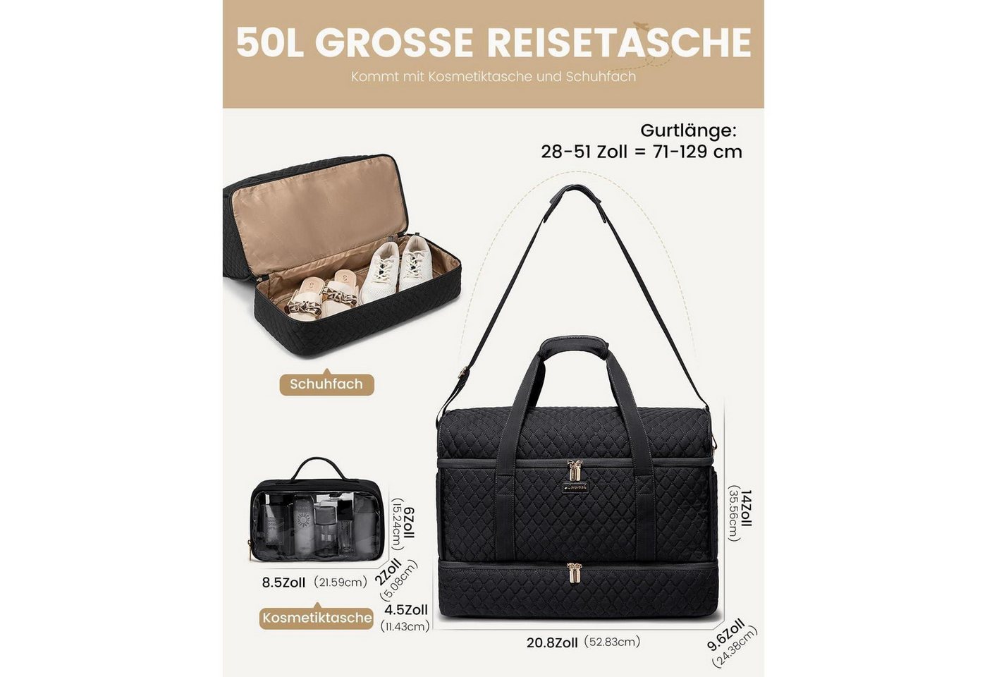 LuxusKollektion Weekender Reisetasche Damen mit Schuhfach, Große Öffnung Weekender Bild 3