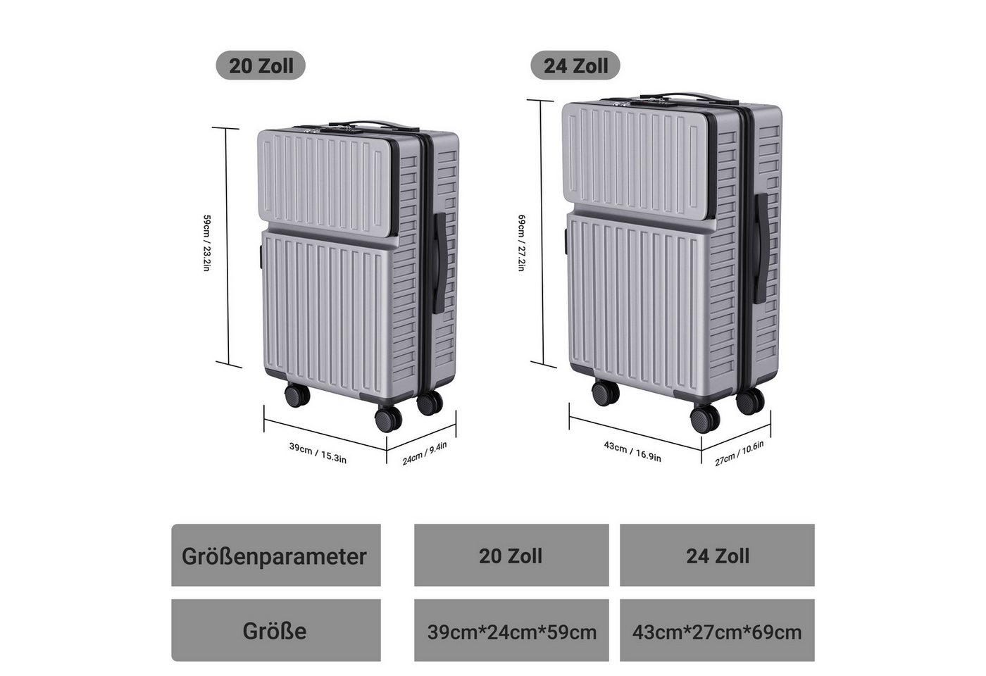 SEEZSSA Trolleyset Hartschalenkofferset Hartschale Reisekoffer 4 Rollen, 4 Rollen, (Set, 2 tlg), mit Tragbare Waage,Koffer Set M L,Grau