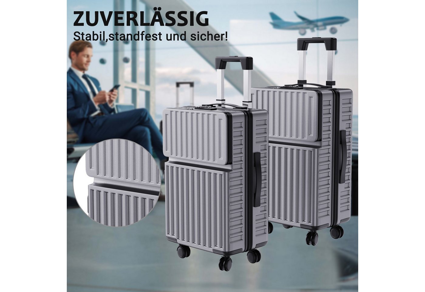 SEEZSSA Trolleyset Hartschalenkofferset Hartschale Reisekoffer 4 Rollen, 4 Rollen, (Set, 2 tlg), mit Tragbare Waage,Koffer Set M L,Grau Bild 5