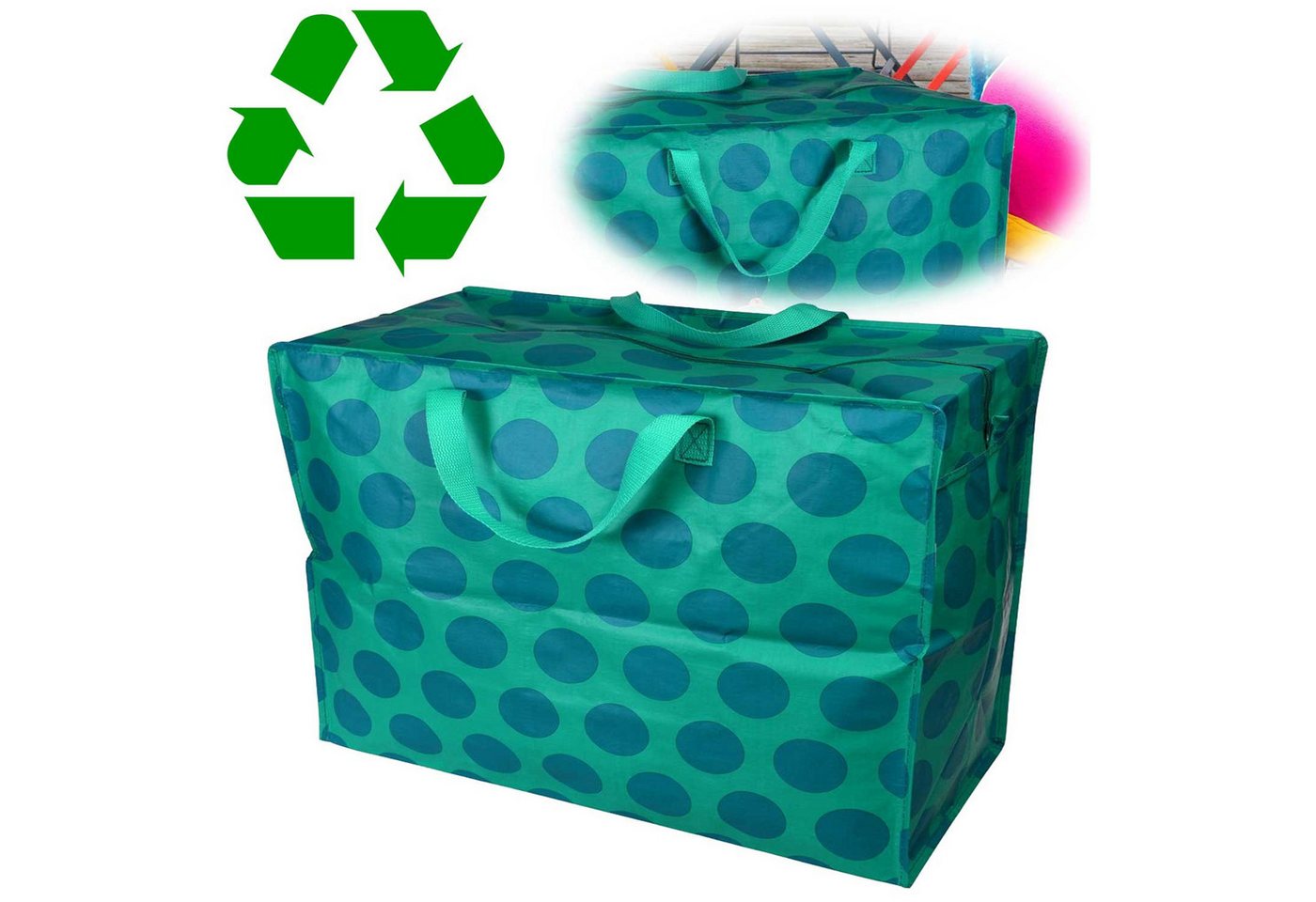 LS-LebenStil Aufbewahrungstasche XXL Jumbo Bag Blau Spotlight 55cm Recycelt Nachhaltig Einkaufstasche (Unterbettkommode Organizer Aufbewahrungsbox, 1-tlg., Einkaufstasche mit Reißverschluss Shopper Riesentasche Tragetasche), Aufbewahrung von Bettwäsche Kleidung Wäsche Spielzeug - Rechteckig Bild 3