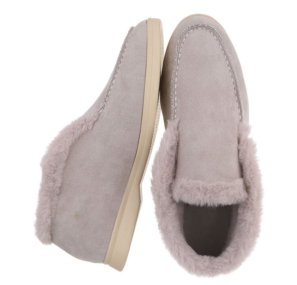 Ital-Design Gemütlicher Damenschuh mit weicher Innenauskleidung Snowboots (90793361) Blockabsatz Mokassins in Hellgrau