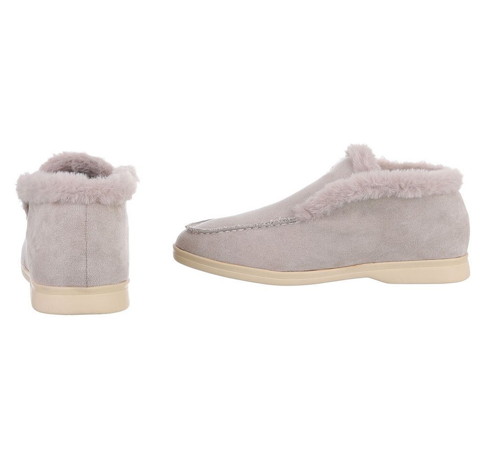 Ital-Design Gemütlicher Damenschuh mit weicher Innenauskleidung Snowboots (90793361) Blockabsatz Mokassins in Hellgrau Bild 3