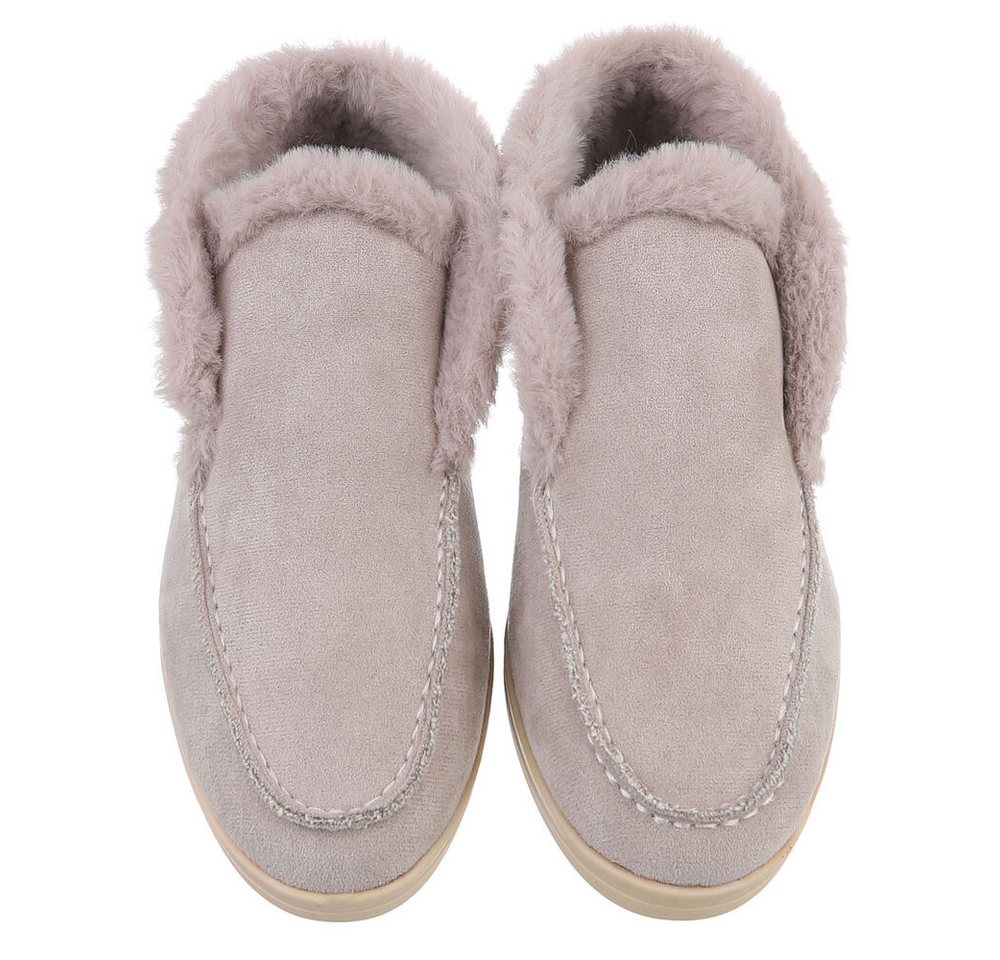 Ital-Design Gemütlicher Damenschuh mit weicher Innenauskleidung Snowboots (90793361) Blockabsatz Mokassins in Hellgrau Bild 4