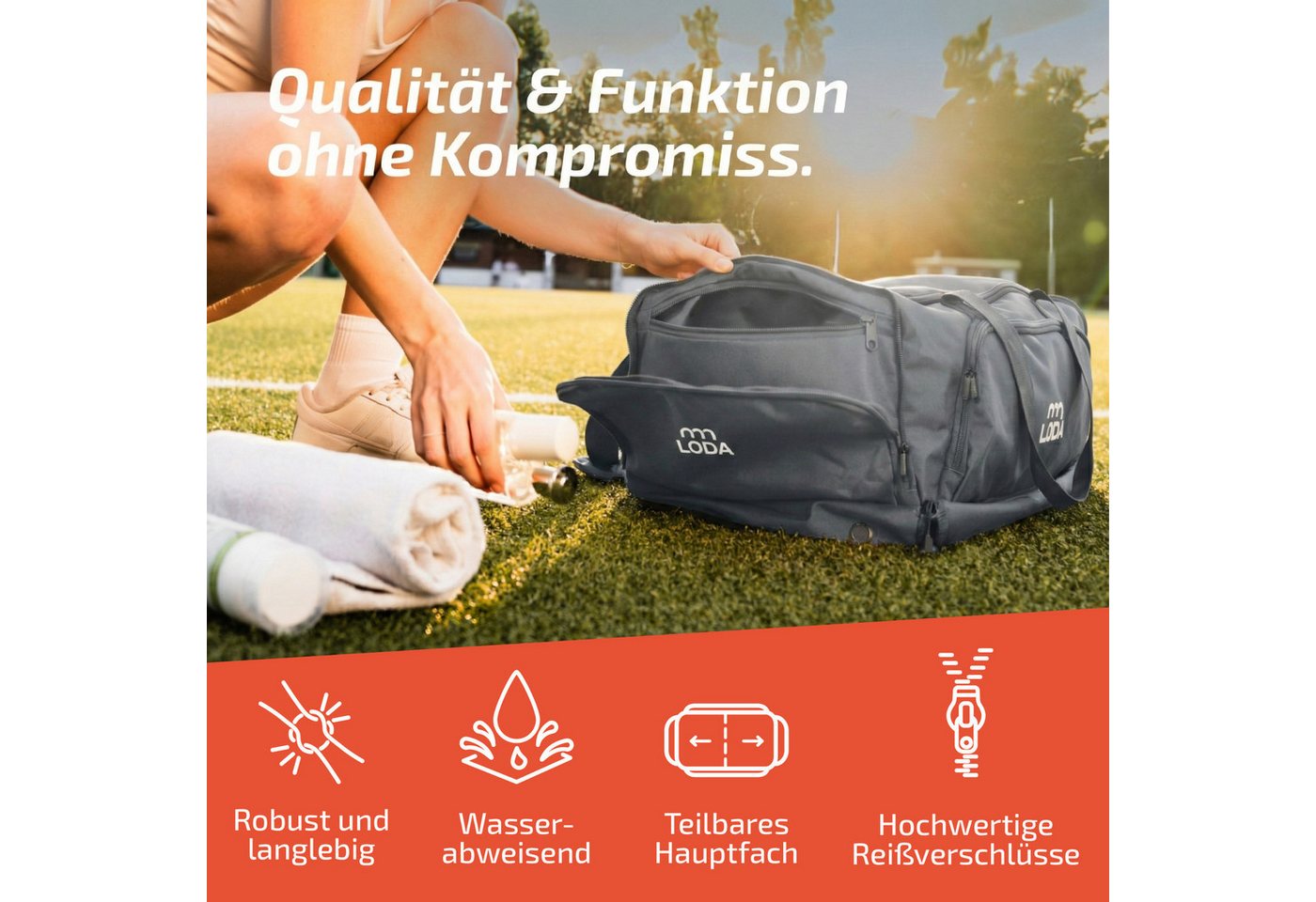 LODA sports Sporttasche compact 48L - Trainingstasche mit Rucksackfunktion & Schuhfach, 50cm (L) x 30cm (B) x 32cm (H), 48 Liter Volumen Bild 5