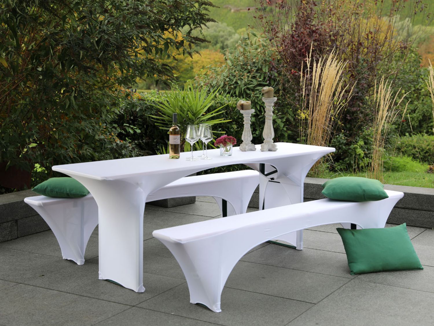 GO-DE TEXTIL Spann-Husse für Bierzeltgarnitur 3-tlg (50cm Tisch)