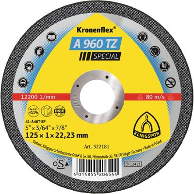 Klingspor - a 960 tz Trennscheiben, 125 x 1 x 22,23 mm gerade, für Edelstahl