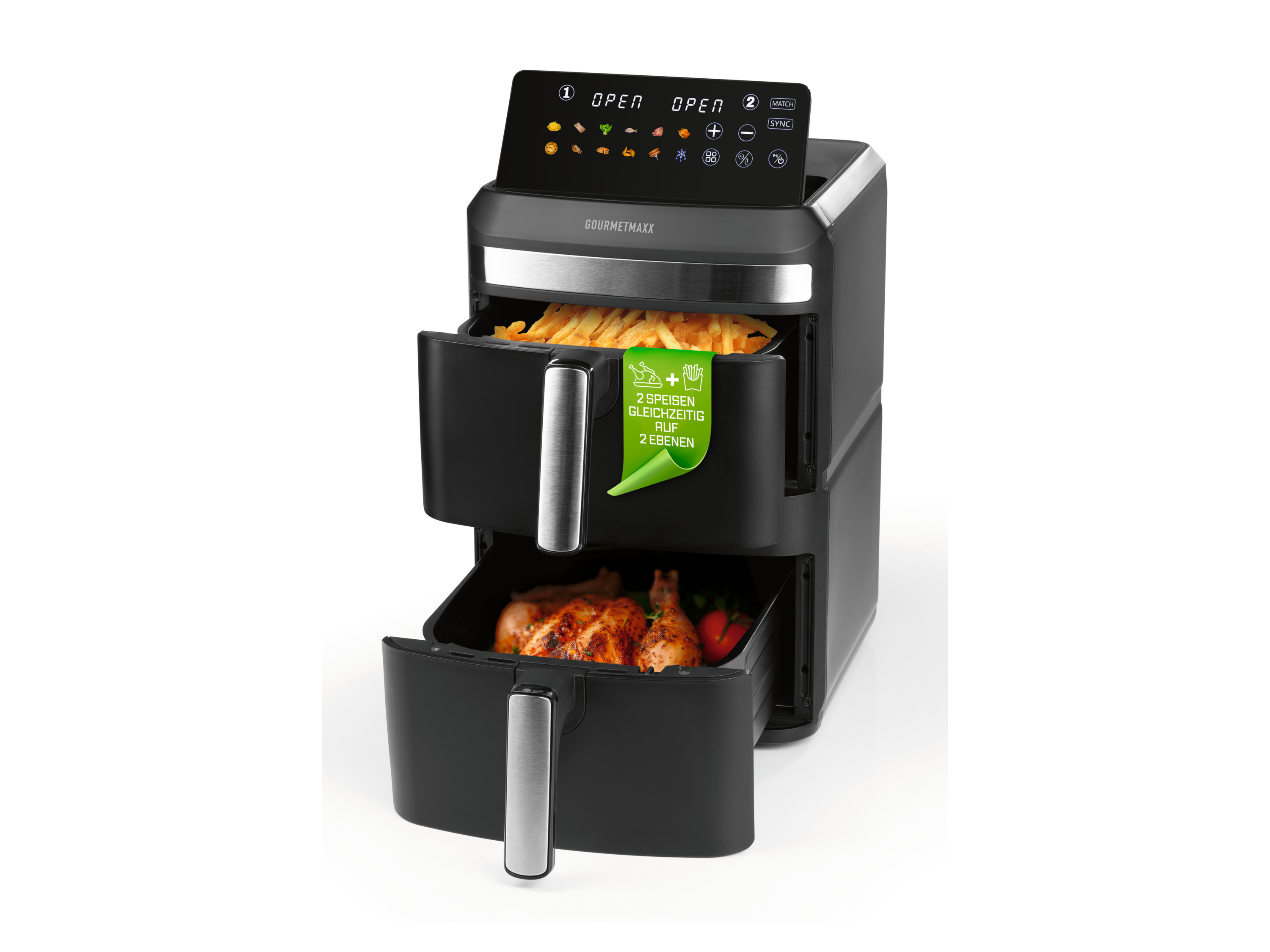 GOURMETMAXX Doppelkorb-Heißluftfritteuse, 2x ca. 6 l Bild 2
